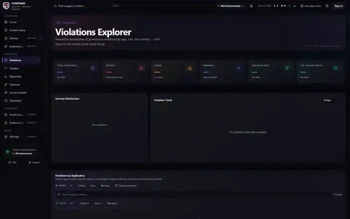 CerbiShield Violations Explorer release-preview screen